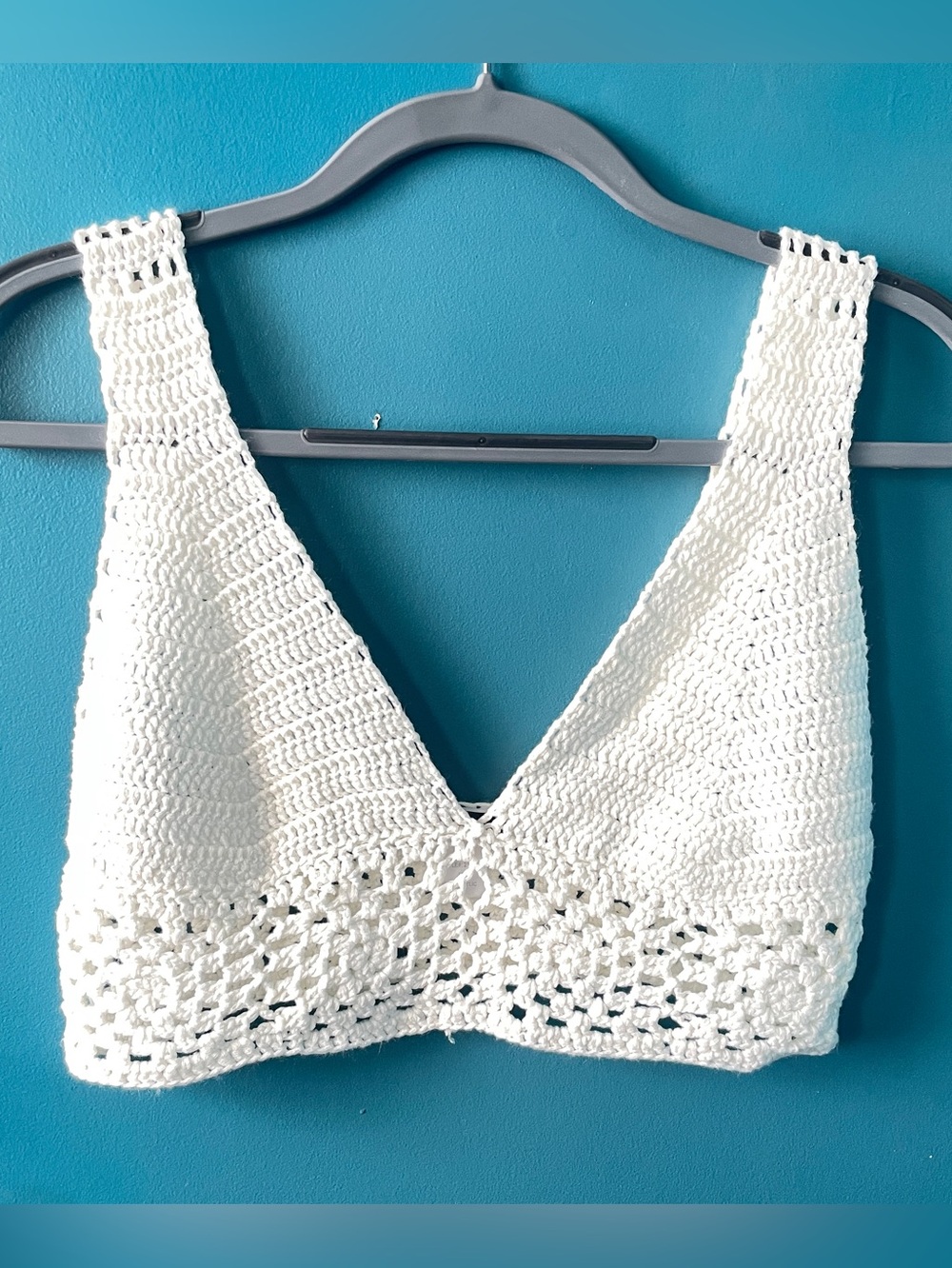Vivid white crochet knit bralette crop top festival boho y2k